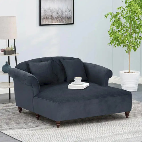66 Upholstered Loveseat Chaise Lounge Chair with Birch Legs