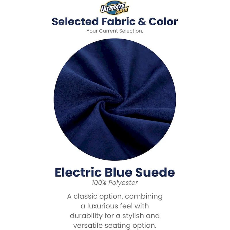 Pouf poire, très grand fauteuil inclinable d'intérieur confortable, en daim bleu.