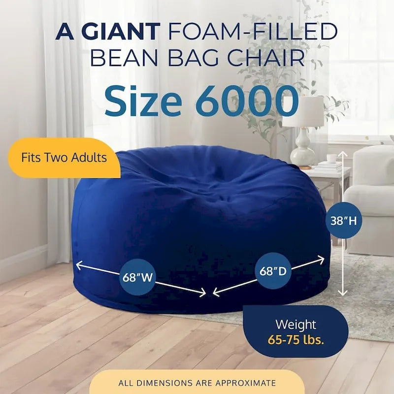 Pouf poire, très grand fauteuil inclinable d'intérieur confortable, en daim bleu.