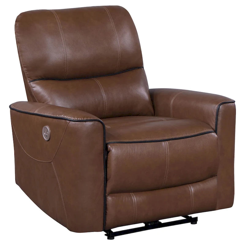 Fauteuil inclinable électrique, similicuir marron, port USB, coussin d'assise en mousse