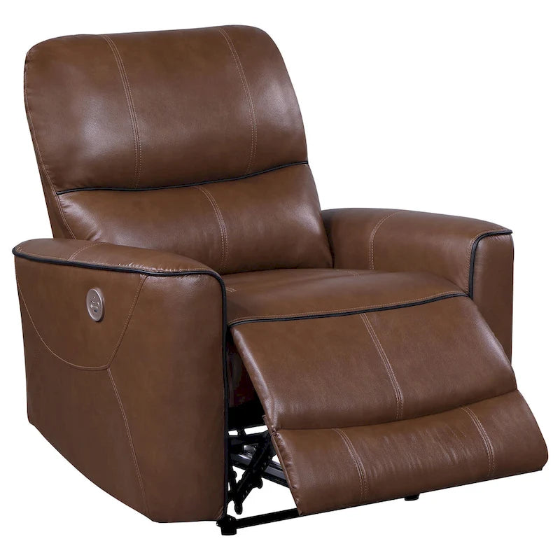 Fauteuil inclinable électrique, similicuir marron, port USB, coussin d'assise en mousse