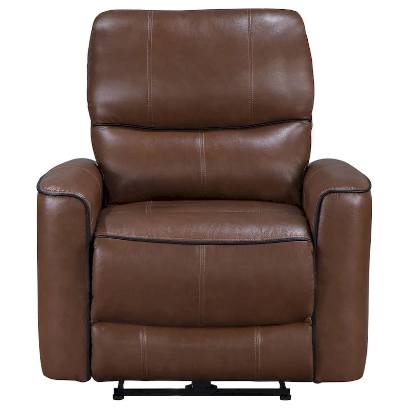 Fauteuil inclinable électrique, similicuir marron, port USB, coussin d'assise en mousse