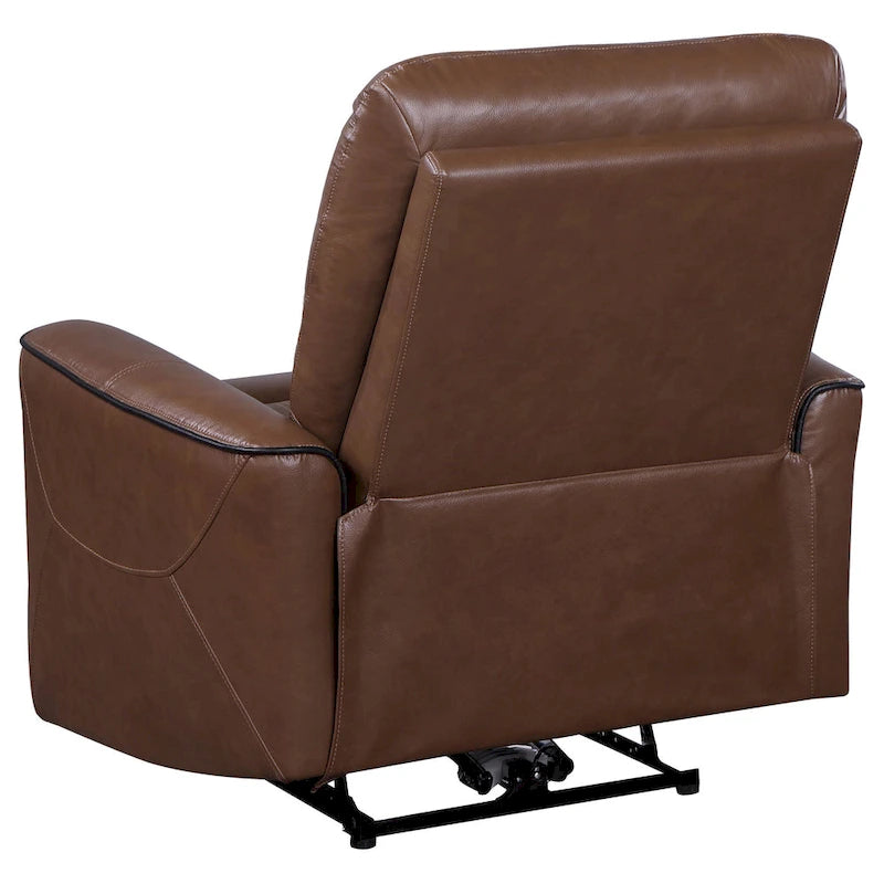 Fauteuil inclinable électrique, similicuir marron, port USB, coussin d'assise en mousse