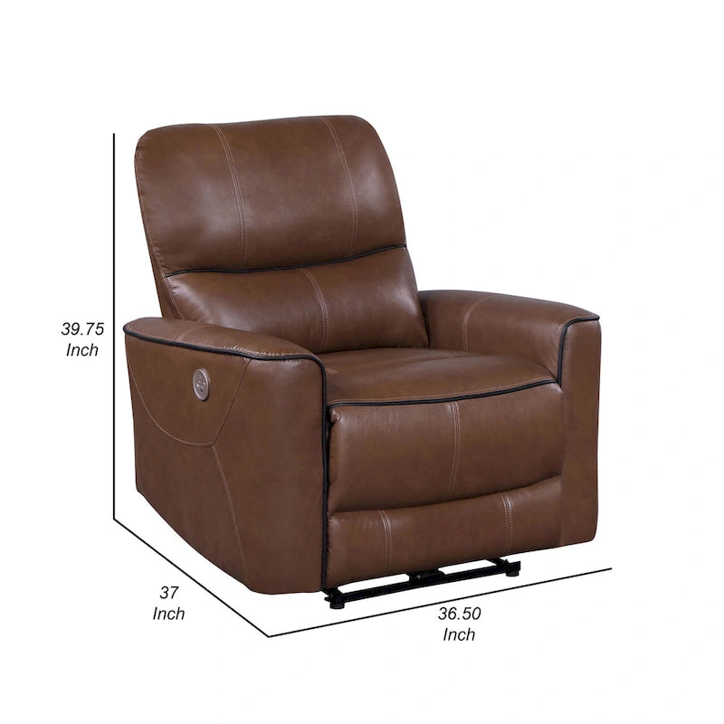 Fauteuil inclinable électrique, similicuir marron, port USB, coussin d'assise en mousse