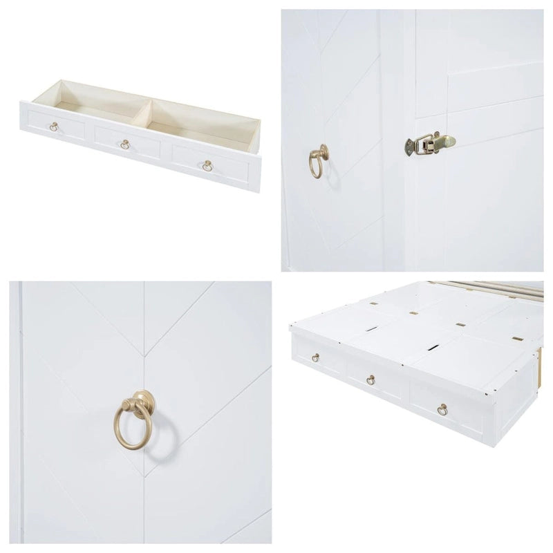Lit escamotable Queen Size en bois avec module port USB et tiroir
