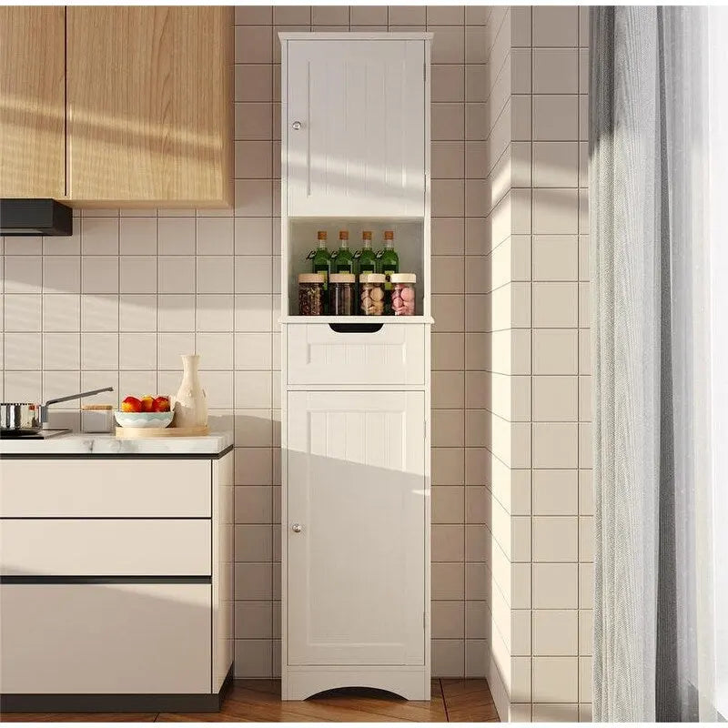 Meuble-lavabo de salle de bain de 170 cm de haut avec armoire de rangement étroite pour le linge de maison