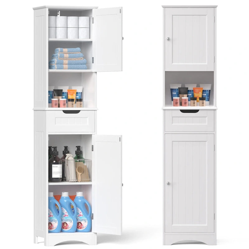 Meuble-lavabo de salle de bain de 170 cm de haut avec armoire de rangement étroite pour le linge de maison