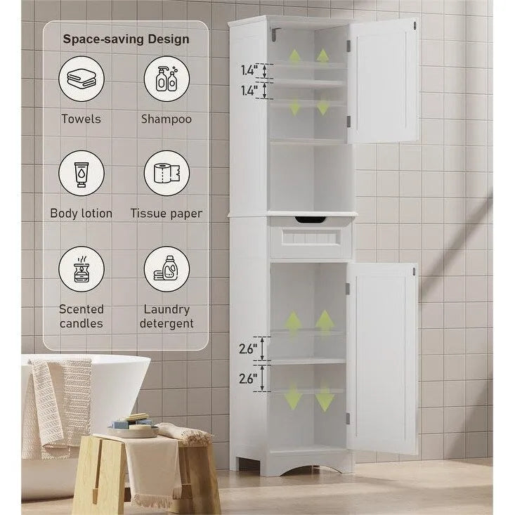 Meuble-lavabo de salle de bain de 170 cm de haut avec armoire de rangement étroite pour le linge de maison