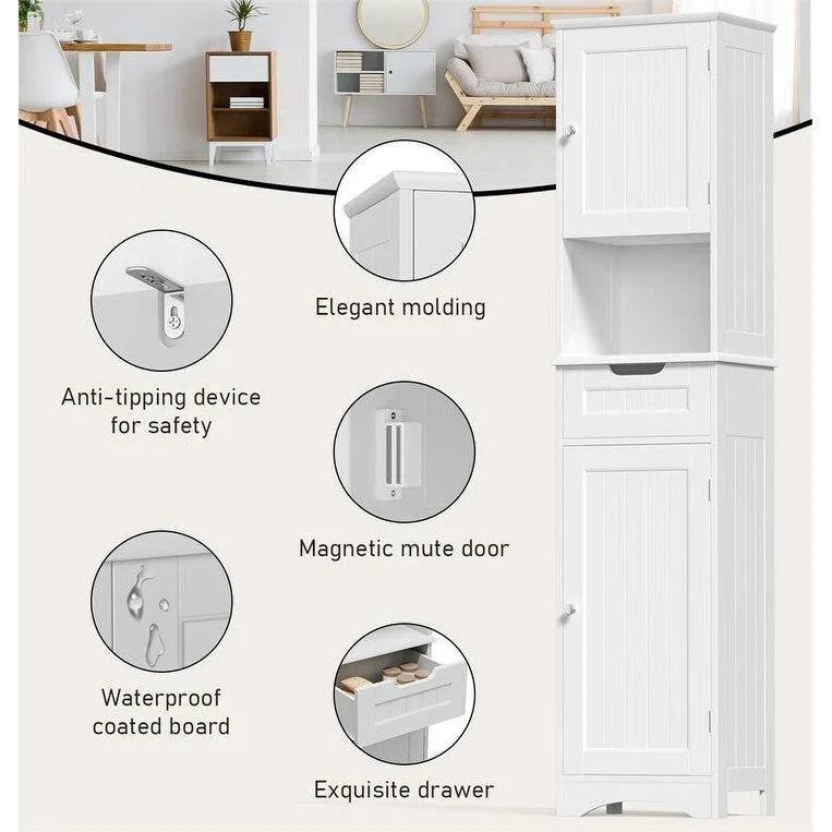 Meuble-lavabo de salle de bain de 170 cm de haut avec armoire de rangement étroite pour le linge de maison