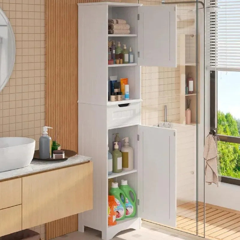 Meuble-lavabo de salle de bain de 170 cm de haut avec armoire de rangement étroite pour le linge de maison
