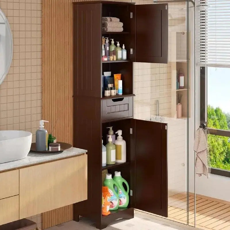 Meuble-lavabo de salle de bain de 170 cm de haut avec armoire de rangement étroite pour le linge de maison