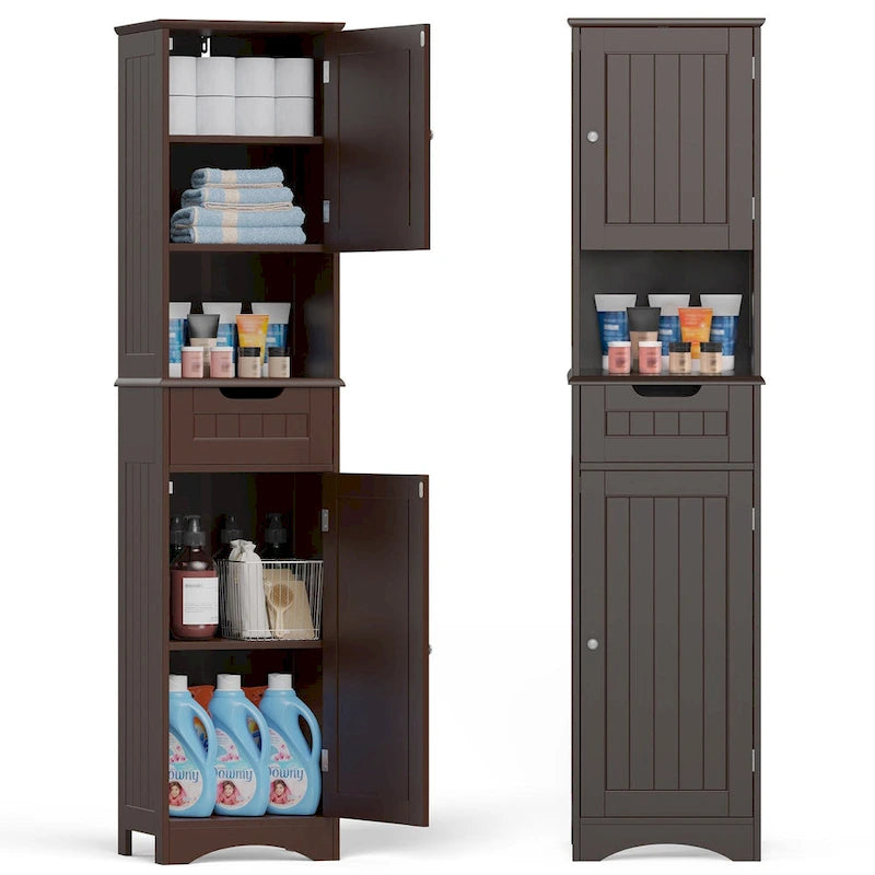 Meuble-lavabo de salle de bain de 170 cm de haut avec armoire de rangement étroite pour le linge de maison