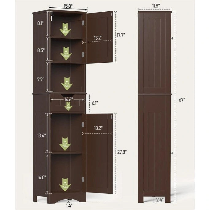 Meuble-lavabo de salle de bain de 170 cm de haut avec armoire de rangement étroite pour le linge de maison