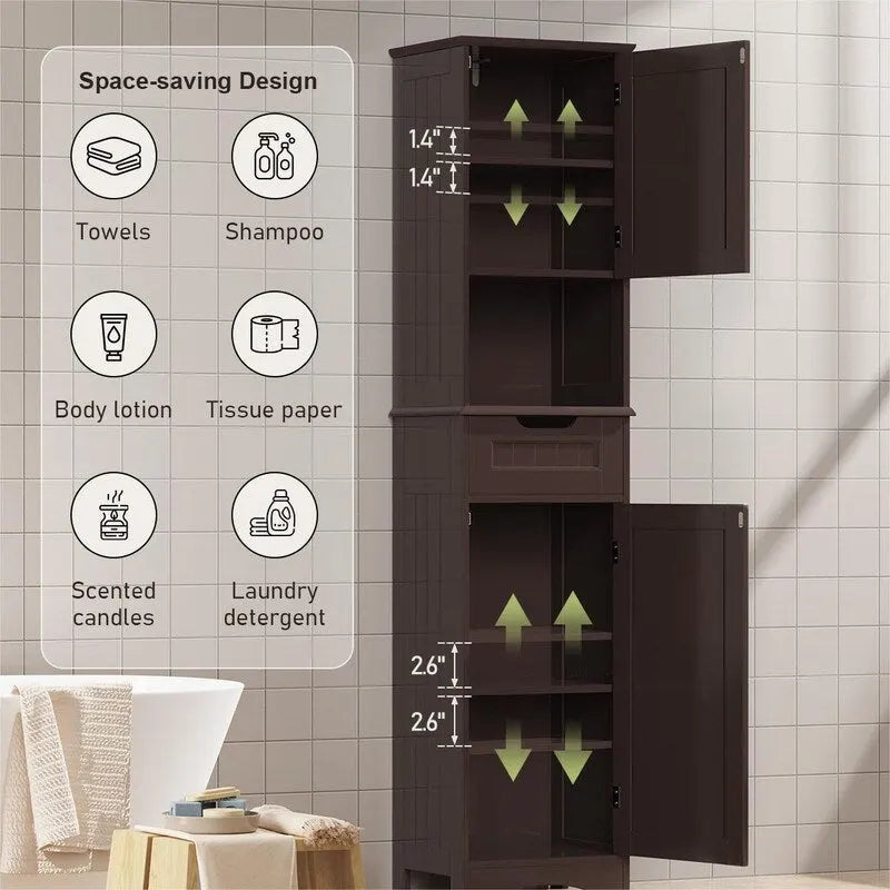 Meuble-lavabo de salle de bain de 170 cm de haut avec armoire de rangement étroite pour le linge de maison