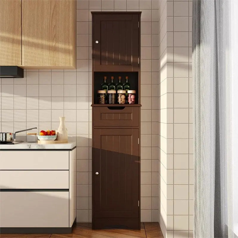 Meuble-lavabo de salle de bain de 170 cm de haut avec armoire de rangement étroite pour le linge de maison
