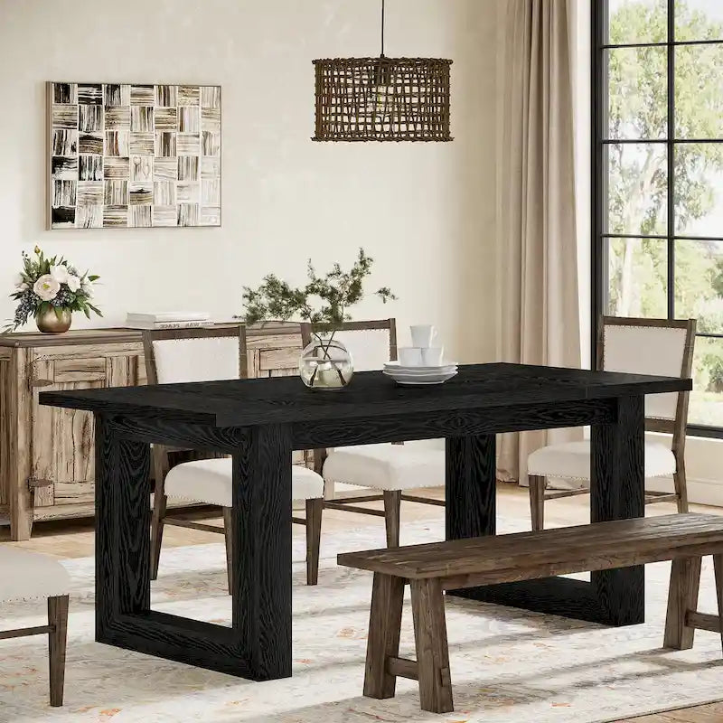 Table de salle à manger rectangulaire en bois, style rustique, de 160 cm