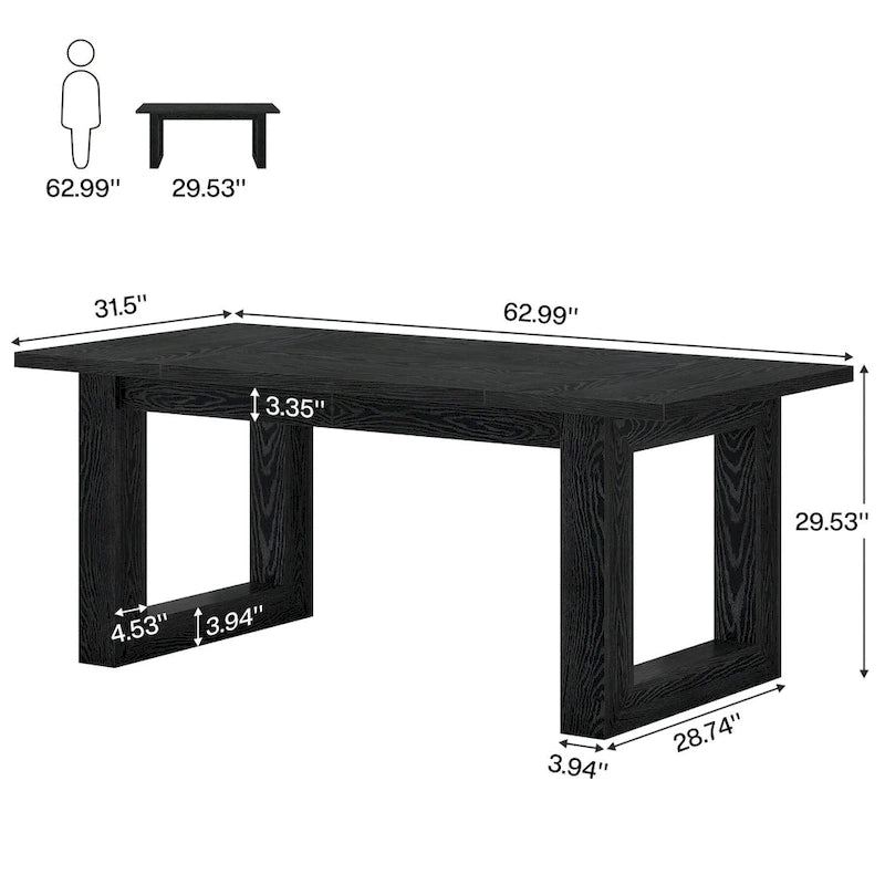 Table de salle à manger rectangulaire en bois, style rustique, de 160 cm