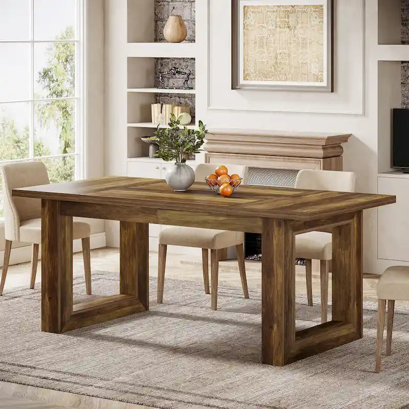 Table de salle à manger rectangulaire en bois, style rustique, de 160 cm