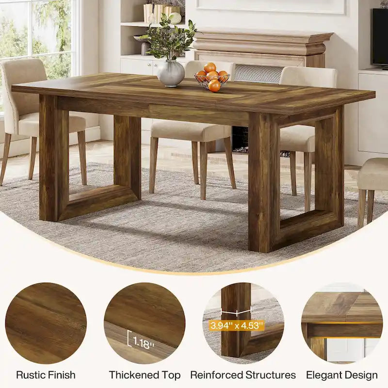 Table de salle à manger rectangulaire en bois, style rustique, de 160 cm