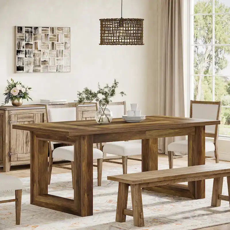 Table de salle à manger rectangulaire en bois, style rustique, de 160 cm