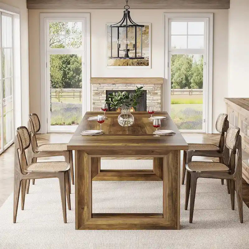Table de salle à manger rectangulaire en bois, style rustique, de 160 cm