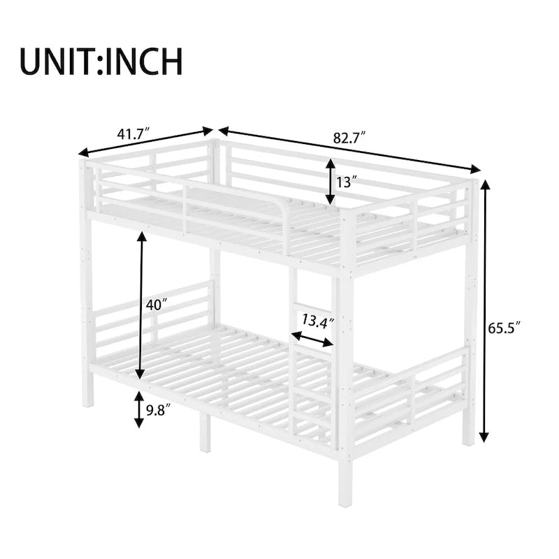 Lit superposé en métal, les couchettes supérieure et inférieure sont des lits simples king-size.