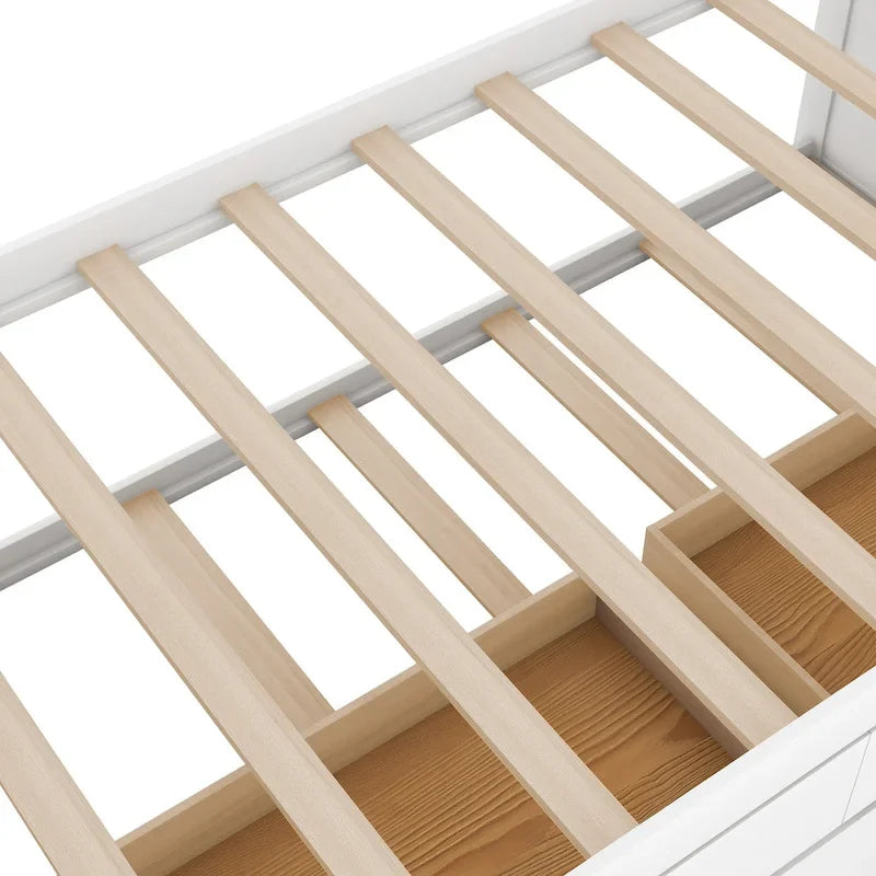 Lit de repos double en pin blanc avec tiroirs et lit gigogne