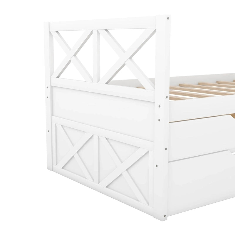 Lit de repos double en pin blanc avec tiroirs et lit gigogne