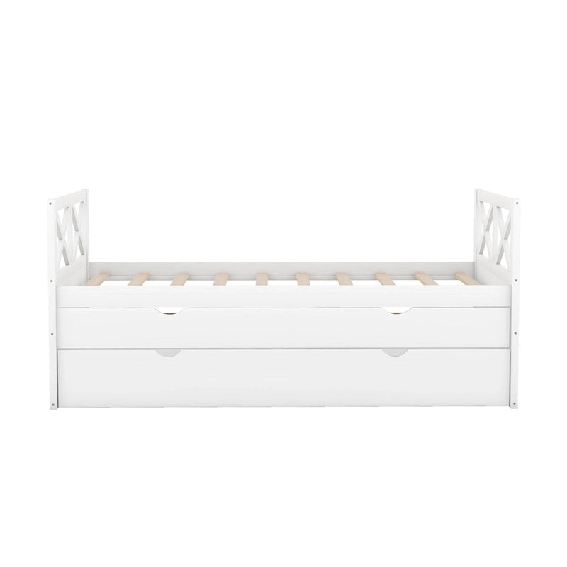 Lit de repos double en pin blanc avec tiroirs et lit gigogne