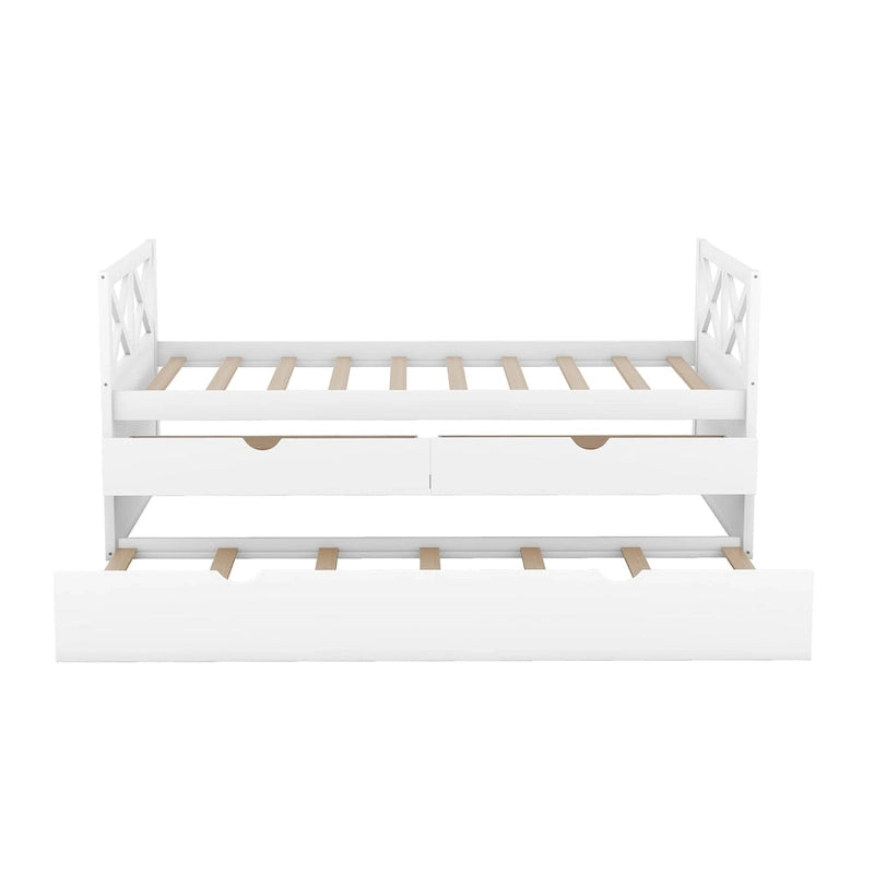 Lit de repos double en pin blanc avec tiroirs et lit gigogne