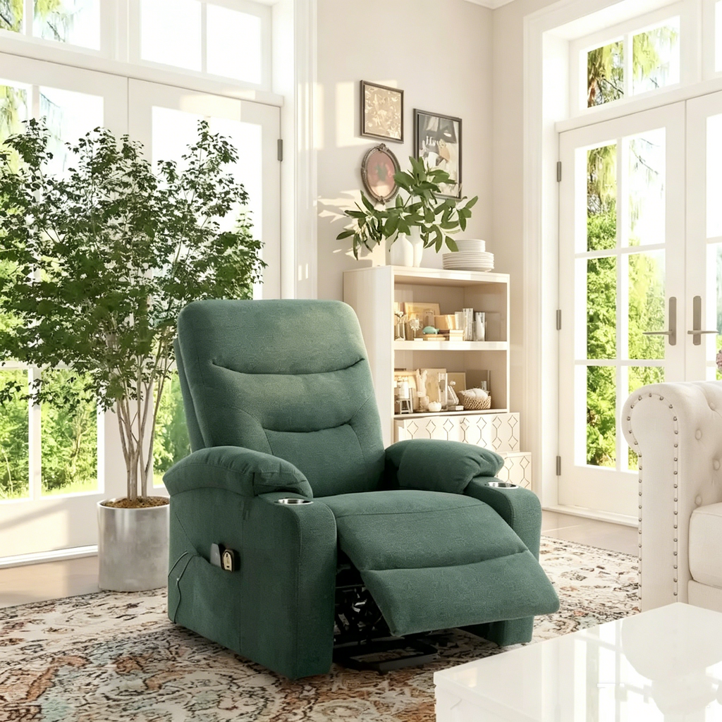 Fauteuil inclinable de massage électrique rembourré avec porte-gobelet