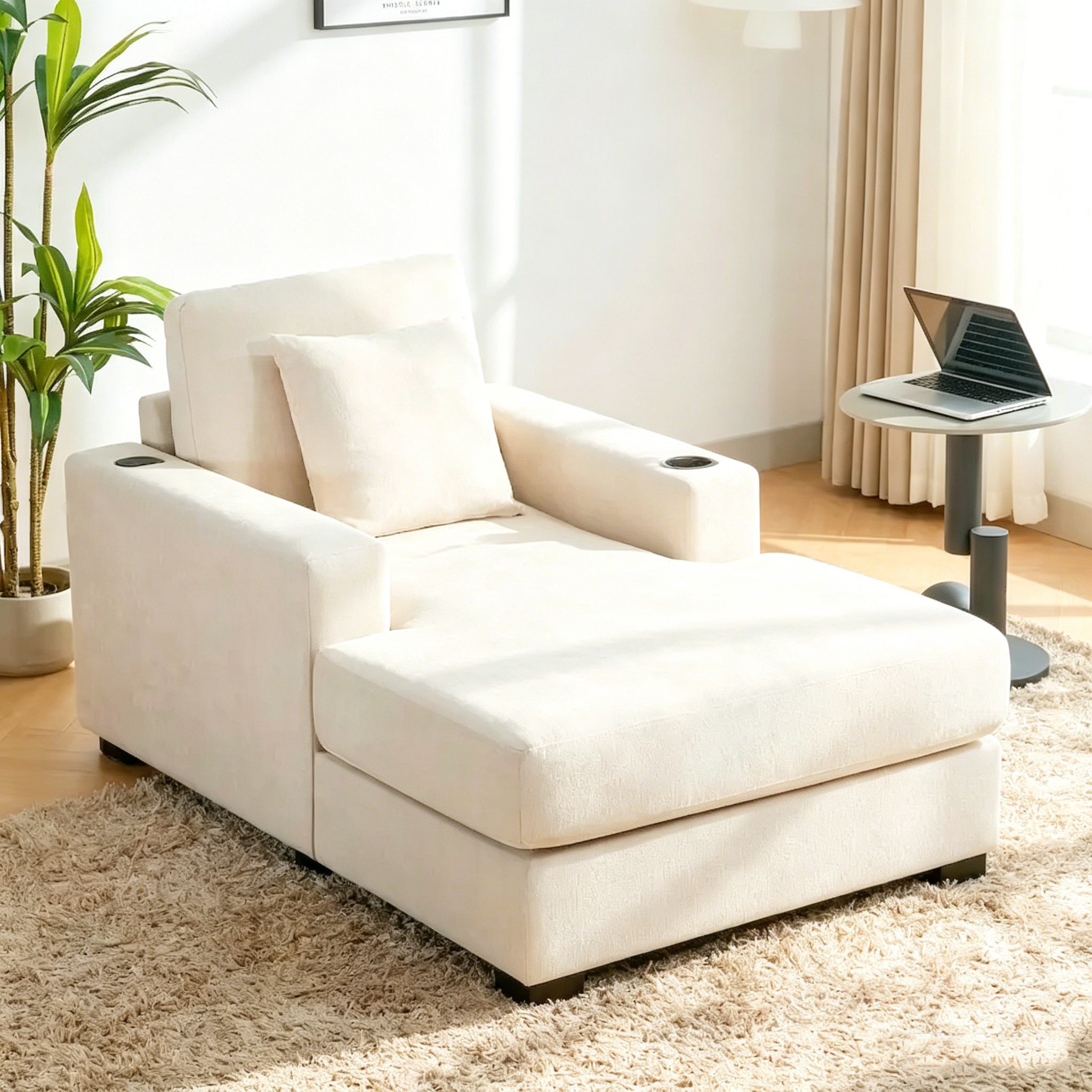 Chaise longue surdimensionnée Canapé moderne avec oreillers, station de charge et porte-gobelets