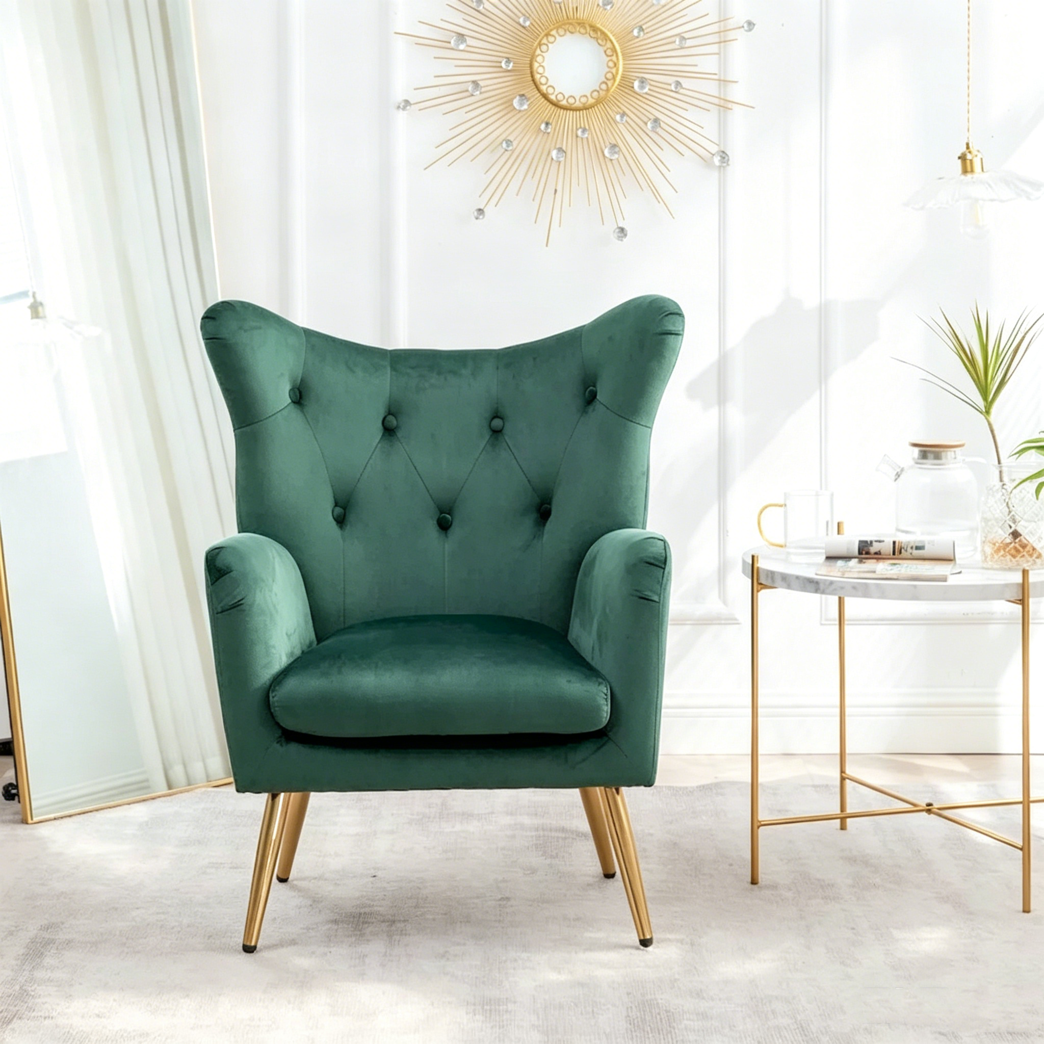 Fauteuil d'appoint à oreilles en velours capitonné