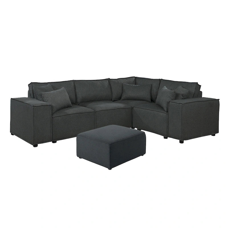 Canapé d'angle modulable avec pouf