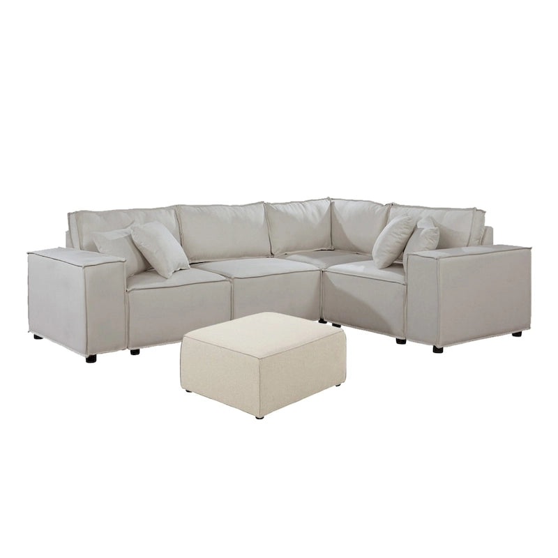 Canapé d'angle modulable avec pouf