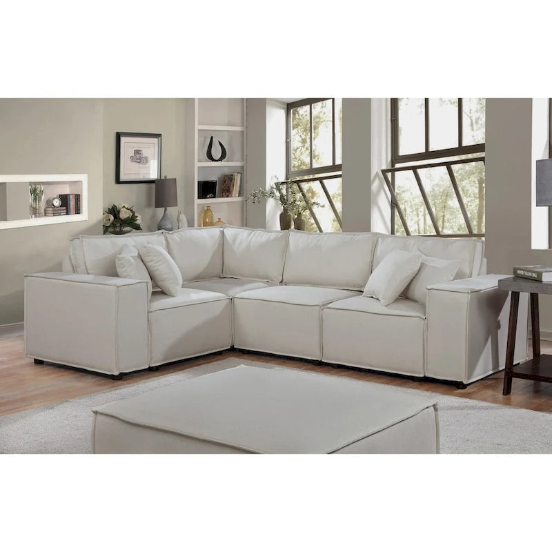 Canapé d'angle modulable avec pouf