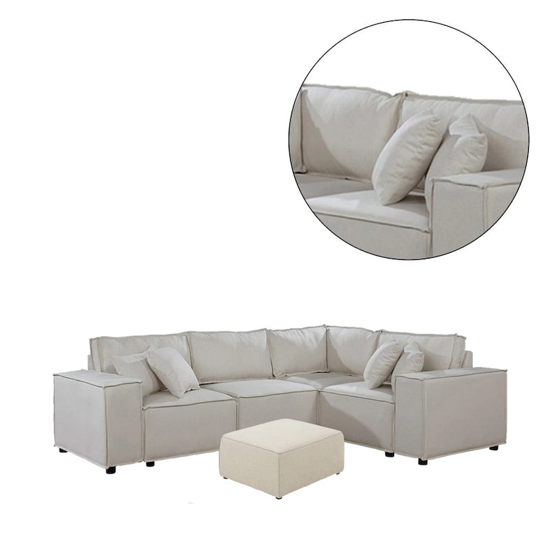 Canapé d'angle modulable avec pouf