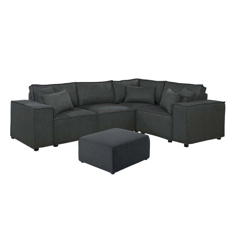 Canapé d'angle modulable avec pouf