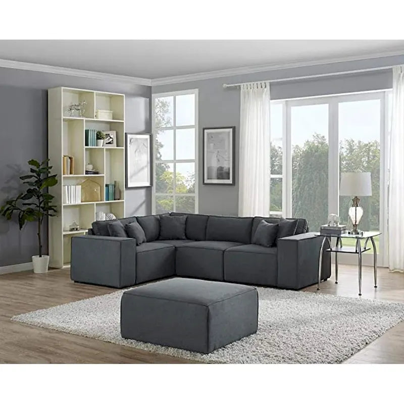 Canapé d'angle modulable avec pouf