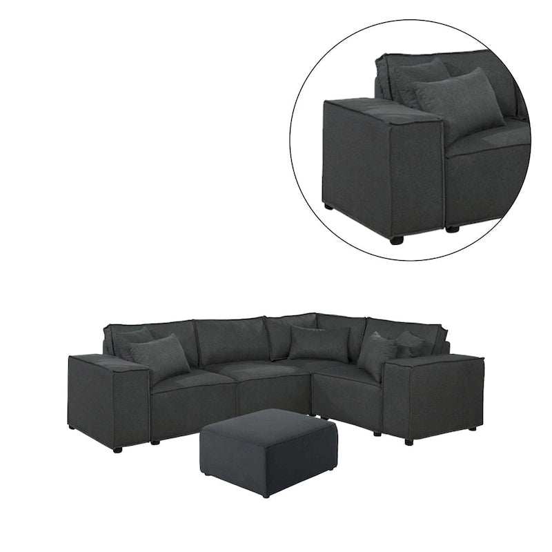 Canapé d'angle modulable avec pouf