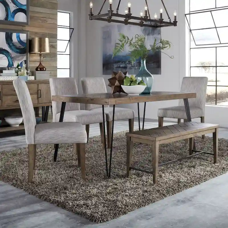Chaise de salle à manger rustique rembourrée couleur caramel avec finition vieillie aspect bois brut