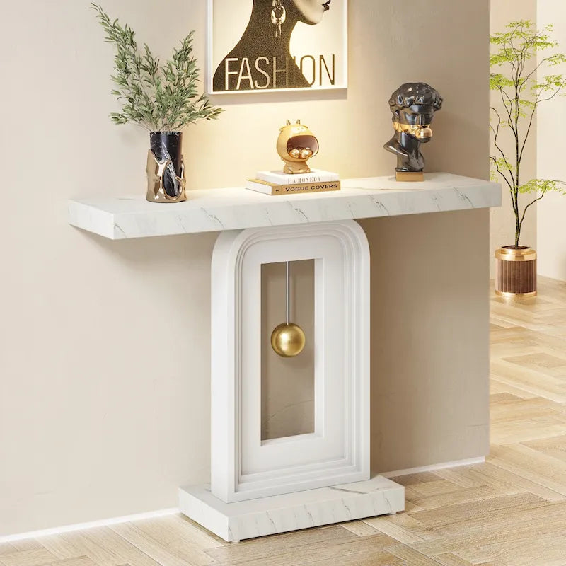 Console étroite de 39,4 pouces avec accents dorés