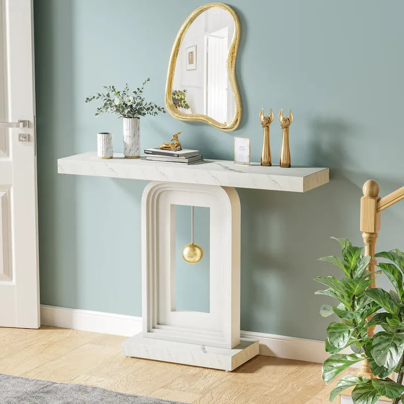 Console étroite de 39,4 pouces avec accents dorés