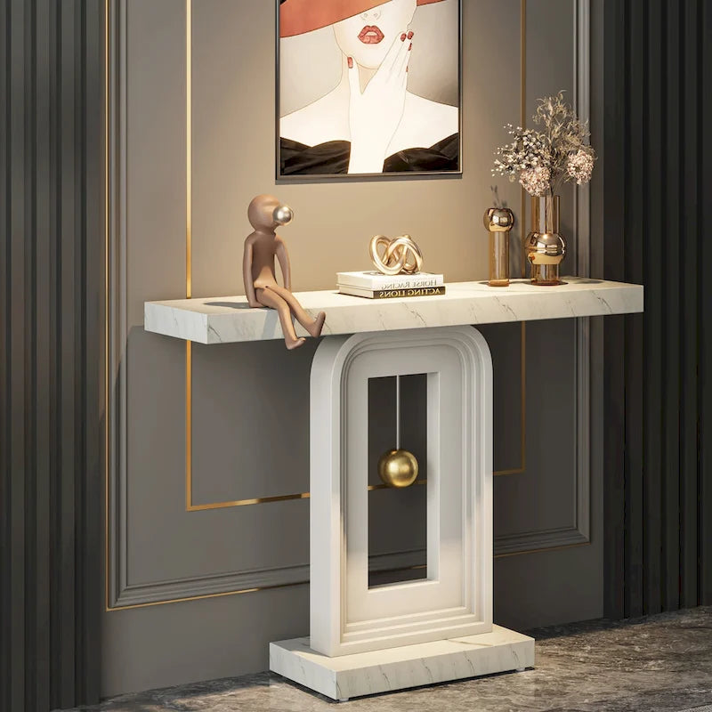 Console étroite de 39,4 pouces avec accents dorés