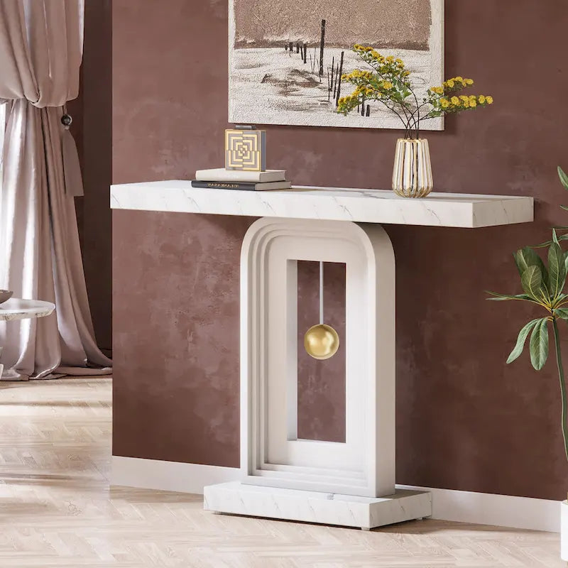 Console étroite de 39,4 pouces avec accents dorés