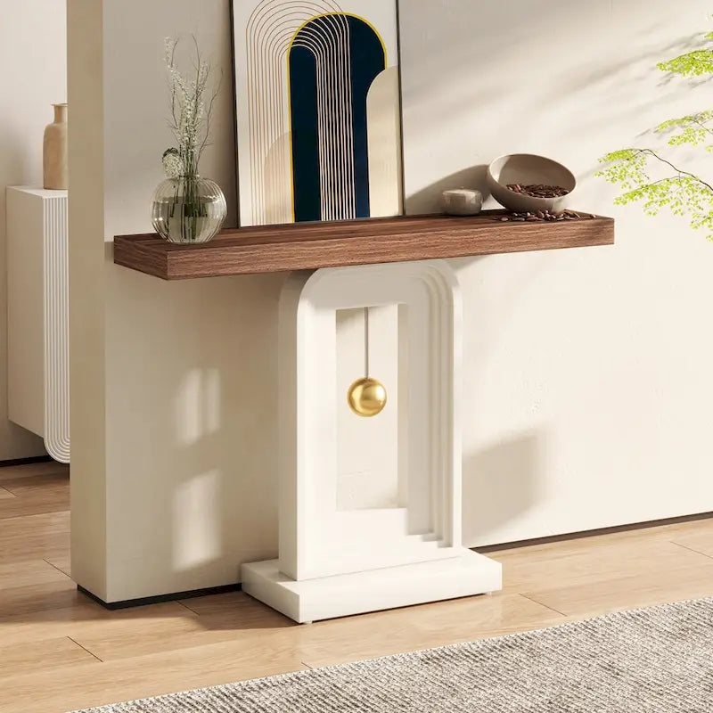 Console étroite de 39,4 pouces avec accents dorés