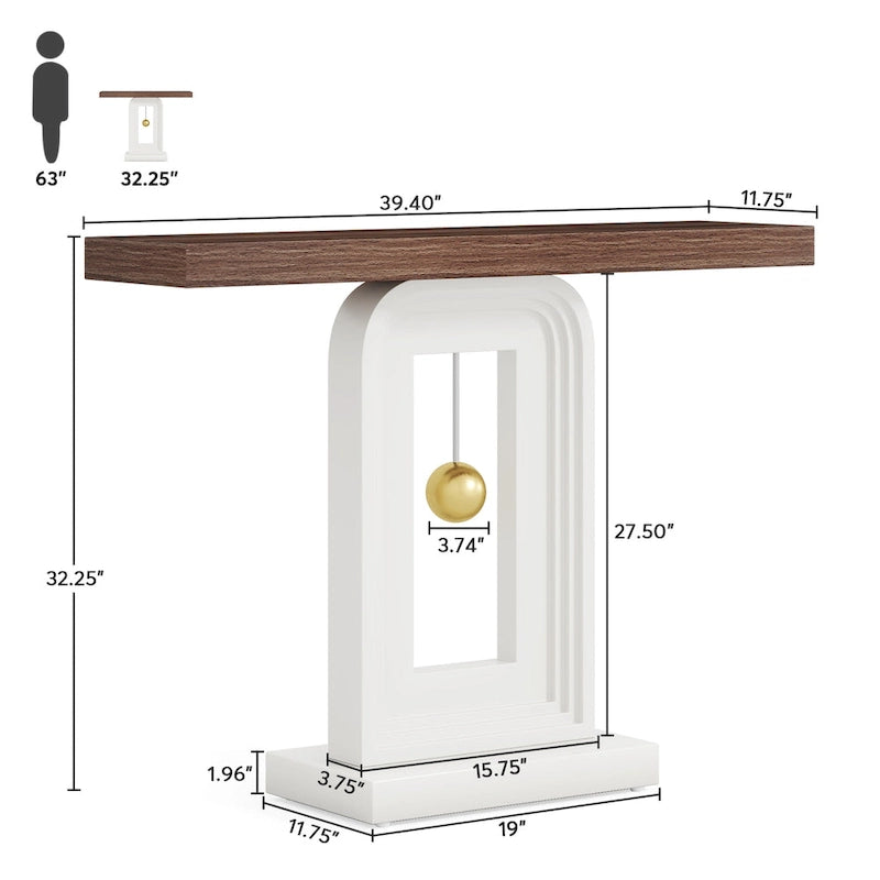Console étroite de 39,4 pouces avec accents dorés