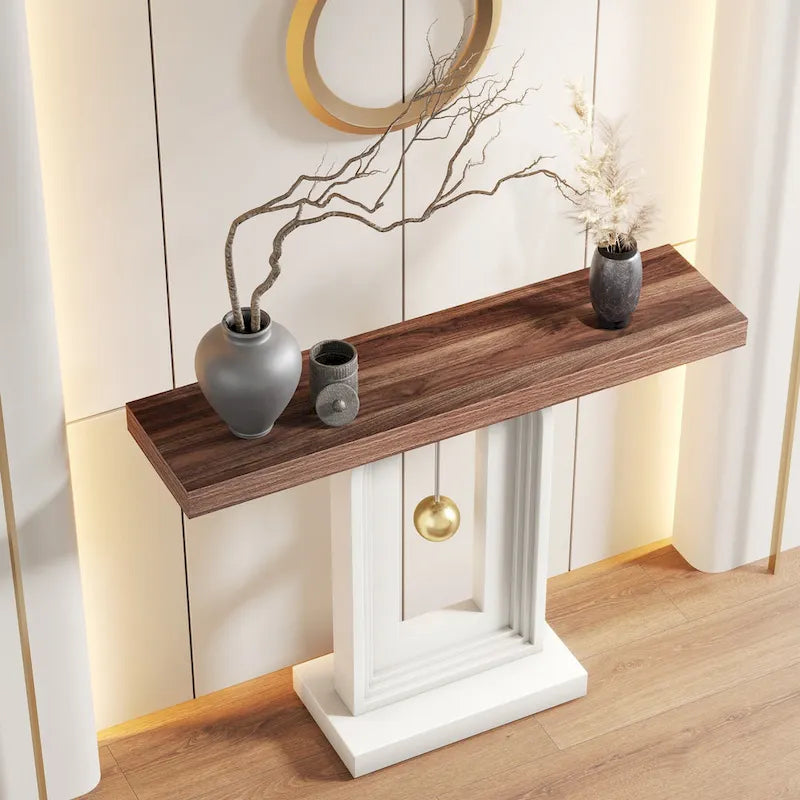 Console étroite de 39,4 pouces avec accents dorés