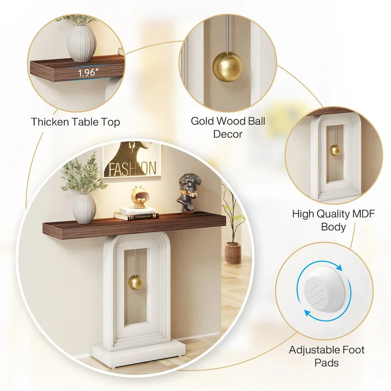 Console étroite de 39,4 pouces avec accents dorés