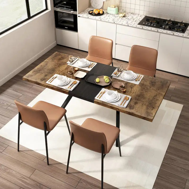 Table à manger rectangulaire rétro avec piètement central gaufré noir